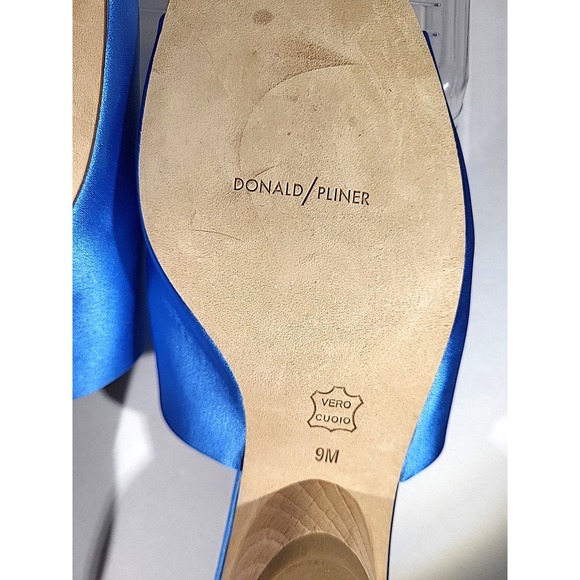 Donald Pliner Rimini Cerulean Blue Satin Slide Sandals Heels Women's Size 9 - Picture 11 of 13